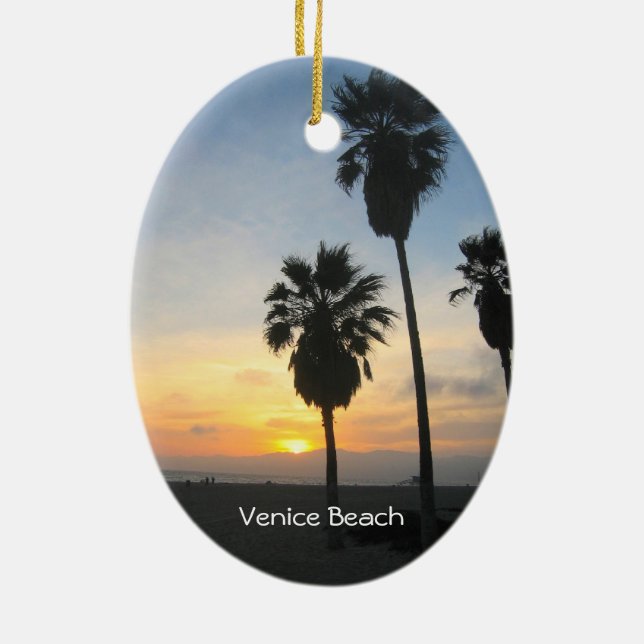 Venice Beach California Sunset Souvenir Ceramic Tree Decoration (Back)