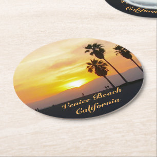 Venice Beach California Sunset Souvenir Round Pape Round Paper Coaster