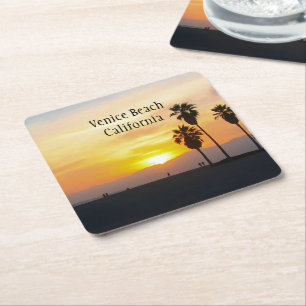 Venice Beach California Sunset Souvenir Square Pap Paper Coaster