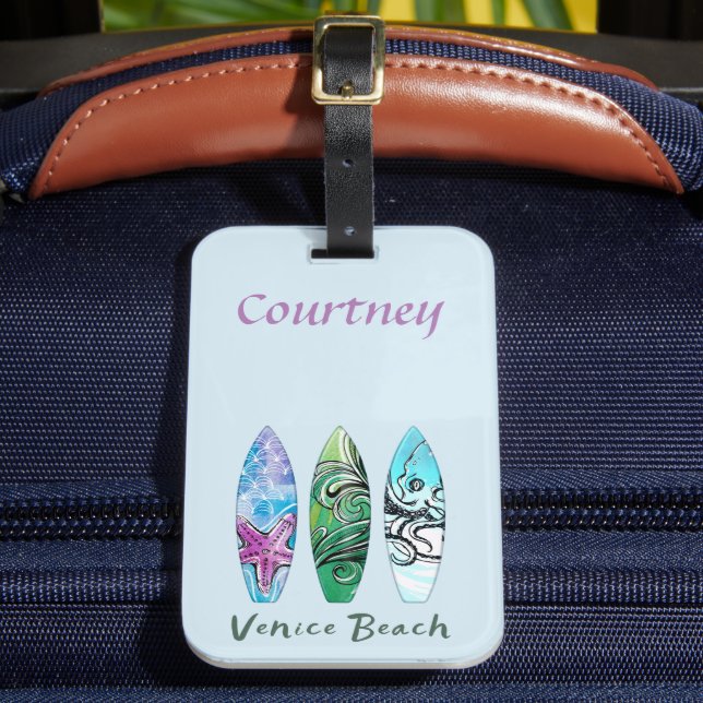 Venice Beach California Surfboards Personalised  Luggage Tag (Front Insitu 2)