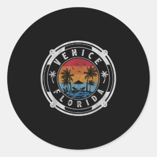 Venice Beach Florida Summer Vacation Vintage Sunse Classic Round Sticker