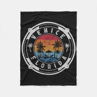 Venice Beach Florida Summer Vacation Vintage Sunse Fleece Blanket