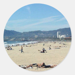 Venice Beach Looking North On With The Santa Monic Classic Round Sticker