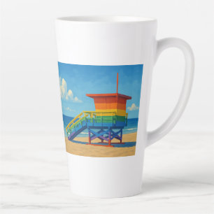 Venice Beach Rainbow Lifeguard Stand Latte Mug