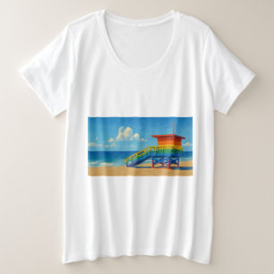 Venice Beach Rainbow Lifeguard Stand Plus Size T-Shirt
