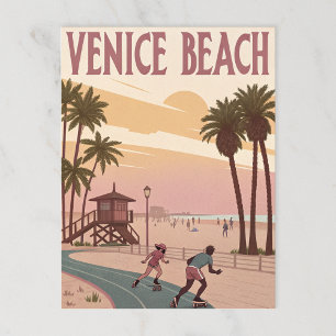 Venice Beach Skaters in Retro Postcard