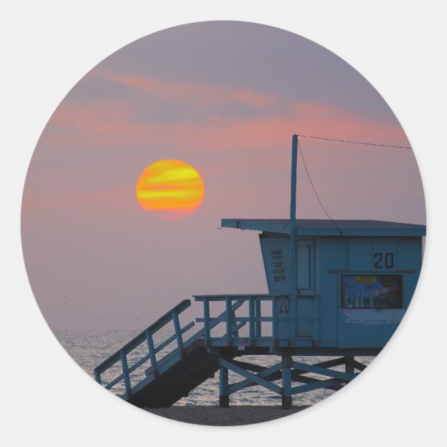 Venice Beach Sunset Classic Round Sticker (Front)