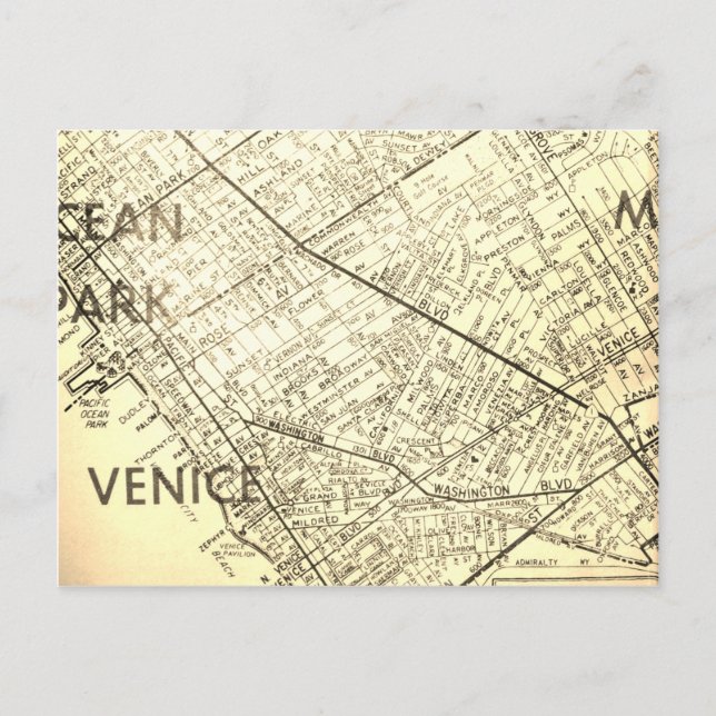 Venice, CA Vintage Map Postcard (Front)