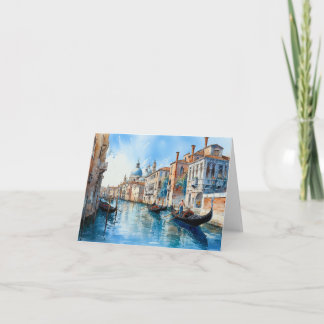 Venice Canal and Gondola Watercolour Painting.  Card