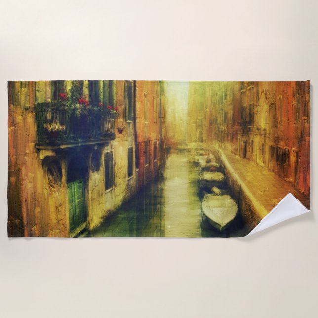 Venice Canal Balcony Painting Beach Towel (Front)