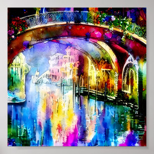 Venice Canal bright watercolor art Poster