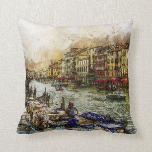Venice Canal Scene Painting Cushion