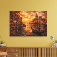 Venice Canal Sunset Gondola Italian Wall Art