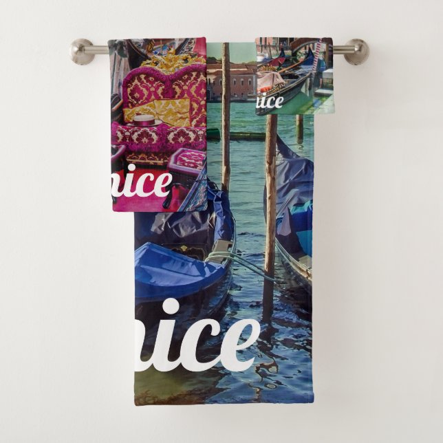 Venice canals and gondolas bath towel set (Insitu)