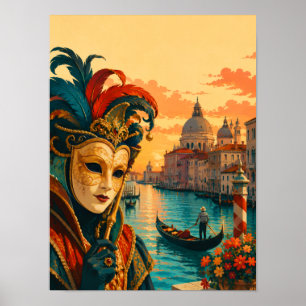 Venice Carnival Italy Vintage Venetian Mask Poster