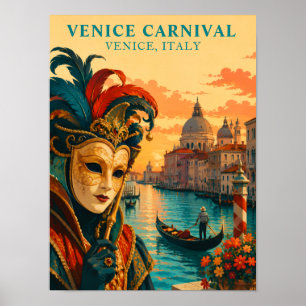 Venice Carnival Italy Vintage Venetian Mask Poster