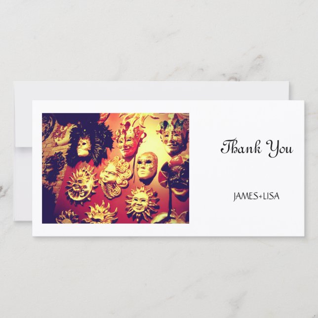 Venice Carnival Masks Thank You Card (Front)