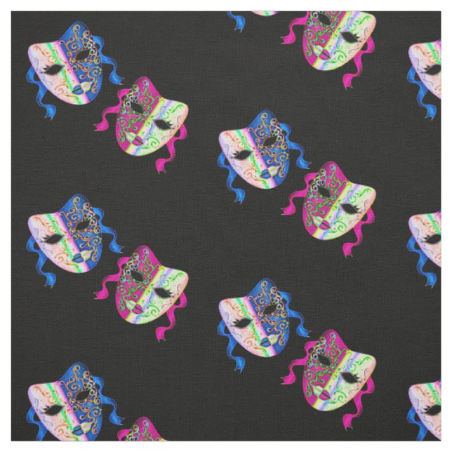 Venice Carnival Traditional Colourful Masks Fabric (Swatch)
