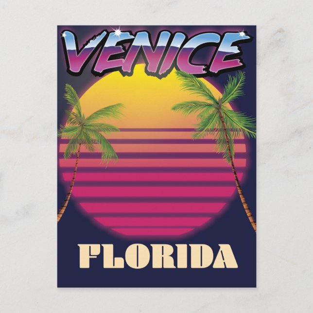 Venice Florida retro vacation poster Postcard (Front)