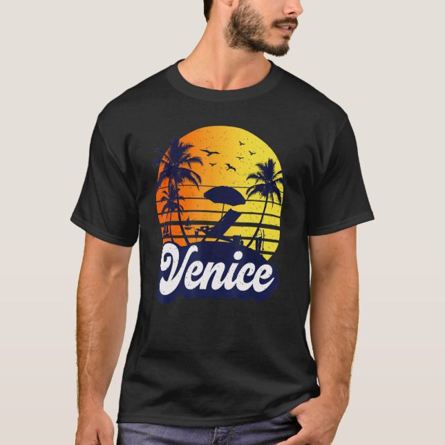 Venice Florida Sunset Beach Retro T-Shirt (Front)