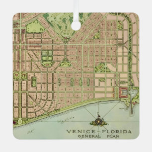 Venice Florida Vintage Map Metal Tree Decoration