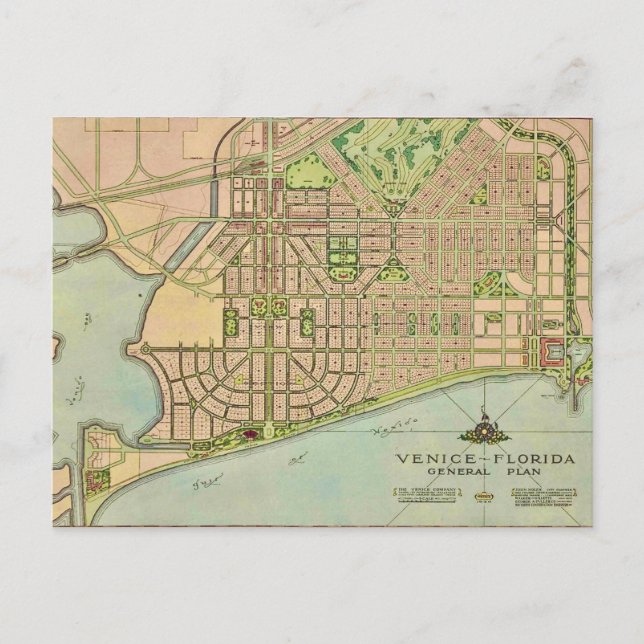 Venice Florida Vintage Map Postcard (Front)