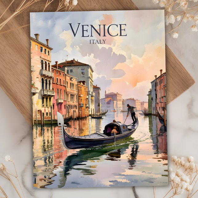 Venice Gondola Ride Watercolor Canal Colourful Postcard (Venice Gondola Ride Watercolor Canal Colorful Postcard)