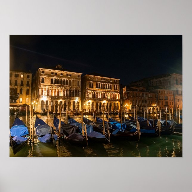 Venice Gondolas at Night Poster (Front)