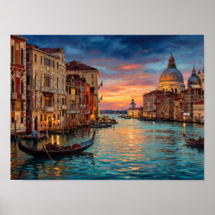 Venice Grand Canal & Gondola Painting Poster