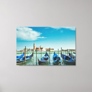 Venice Grand Canal with blue iconic gondolas Canvas Print