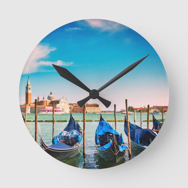 Venice Grand Canal with blue iconic gondolas Round Clock (Front)