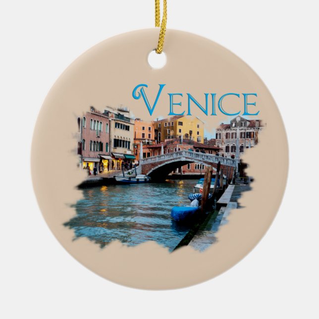 Venice, Italy: Along the Canal Ceramic Tree Decoration (Front)