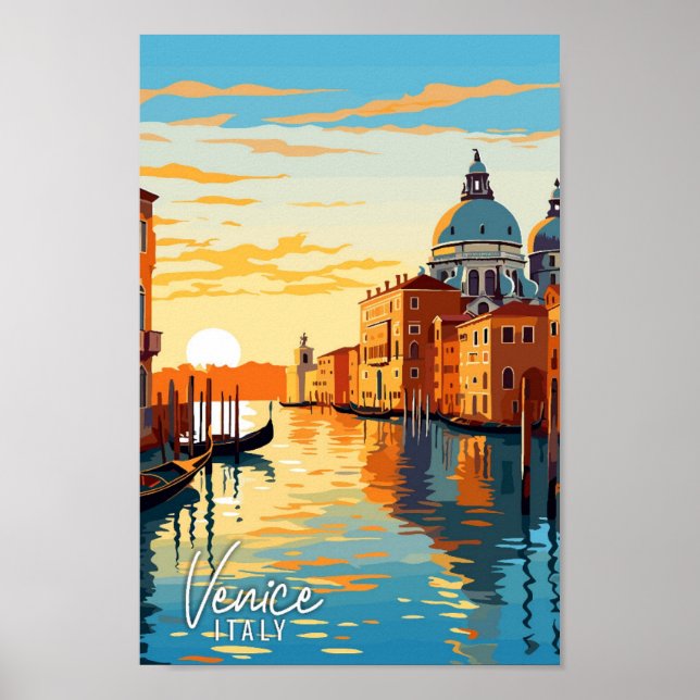 Venice Italy Art vintage travel art illustration Poster (Front)