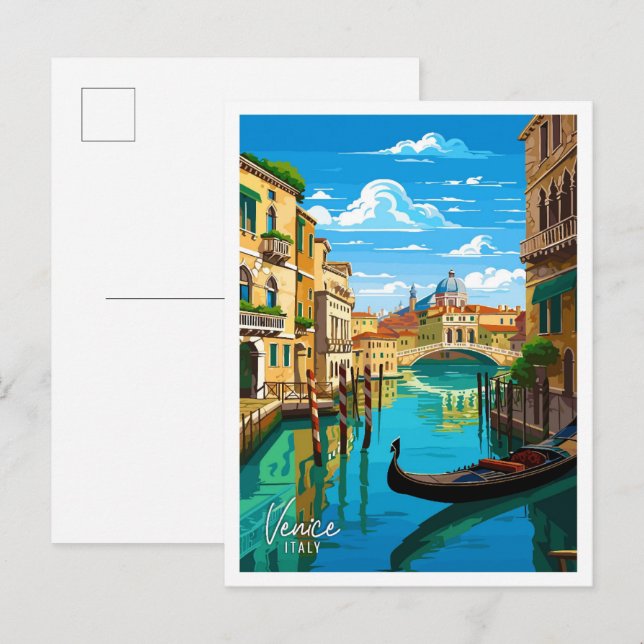 Venice Italy Art vintage travel illustration Postcard (Front/Back)