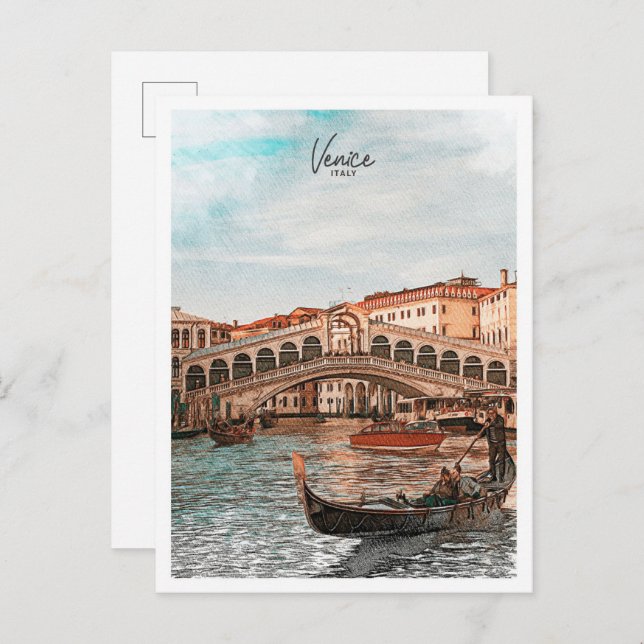 Venice Italy Beautiful Colour Sketch Landscape Postcard (Front/Back)