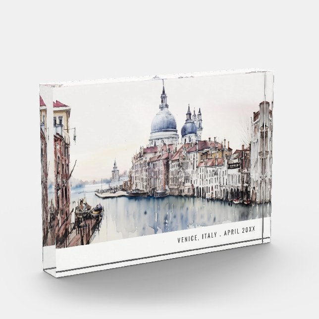 Venice Italy Canals Watercolor Italian Travel Photo Block (Left)