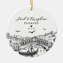 Venice Italy Engaged Gondola Sketch Custom