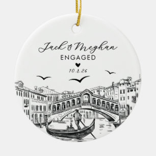 Venice Italy Engaged Gondola Sketch Custom Ceramic Tree Decoration