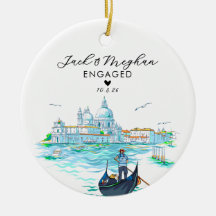 Venice Italy Engaged Gondola Watercolor Custom