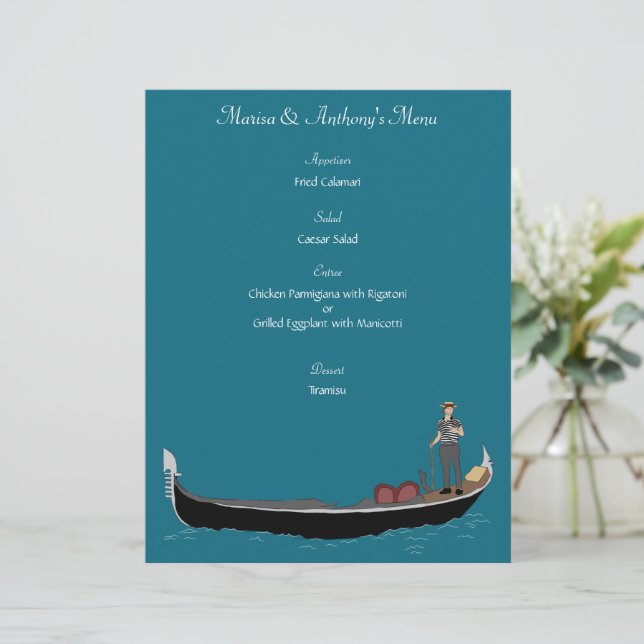 Venice, Italy Gondola and Gondolier Custom Menu Letterhead (Standing Front)