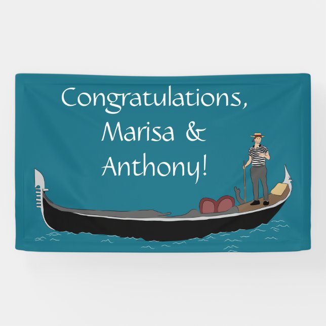 Venice, Italy Gondola and Gondolier Teal Blue Banner (Horizontal)