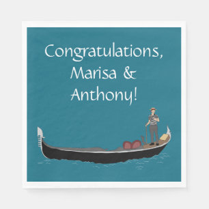 Venice, Italy Gondola and Gondolier Teal Blue Napkin
