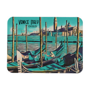 Venice Italy Gondola Art, Customise Words and Date Magnet