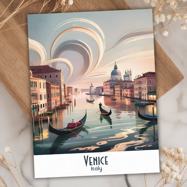 Venice Italy Gondola Canal Watercolor Retro Travel Postcard (Venice Italy Gondola Canal Watercolor Retro Postcard)