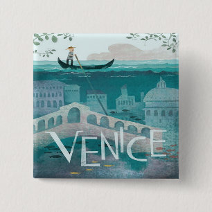 venice Italy Gondola travel vacation retro post   15 Cm Square Badge