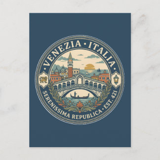 Venice Italy Illustration Travel Art Badge Postcard