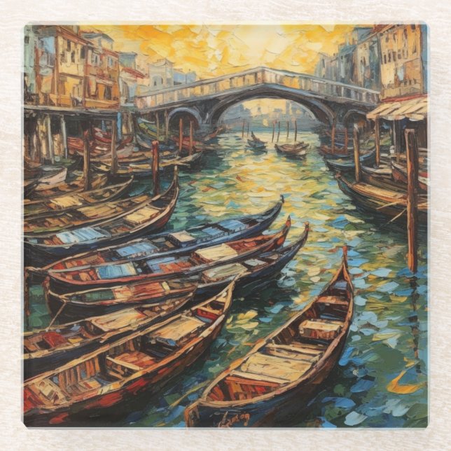 Venice, Italy, in van Gogh style Glass Coaster (Front)