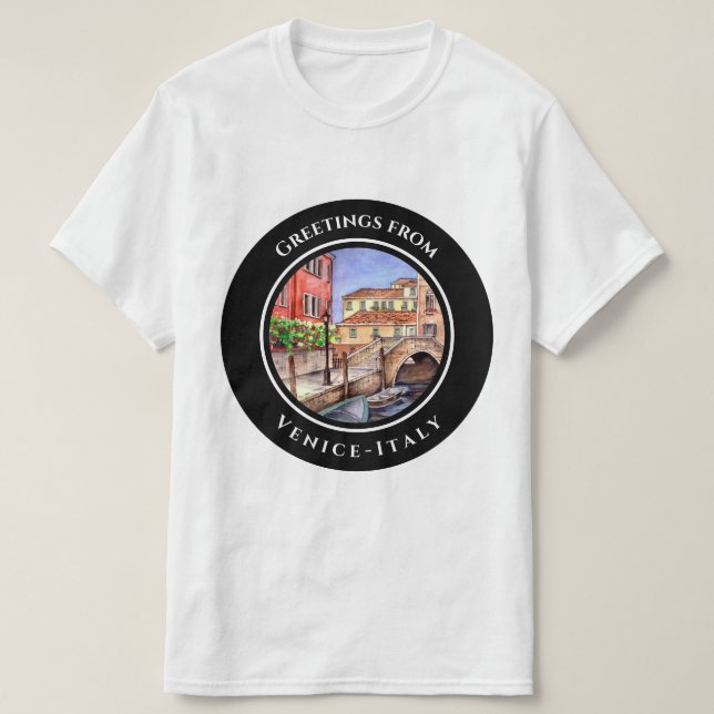Venice Italy Pen and Wash Watercolor Painting T-Shirt (Design Front)
