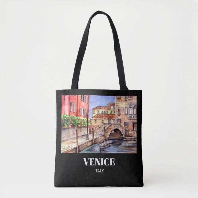 Venice Italy Pen and Wash Watercolor Tote Bag (Front)