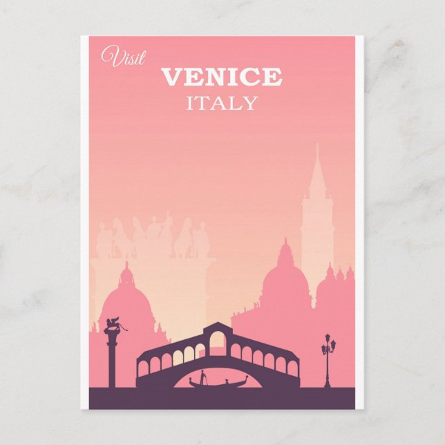 Venice Italy Pink Vintage Travel Poster Postcard (Front)